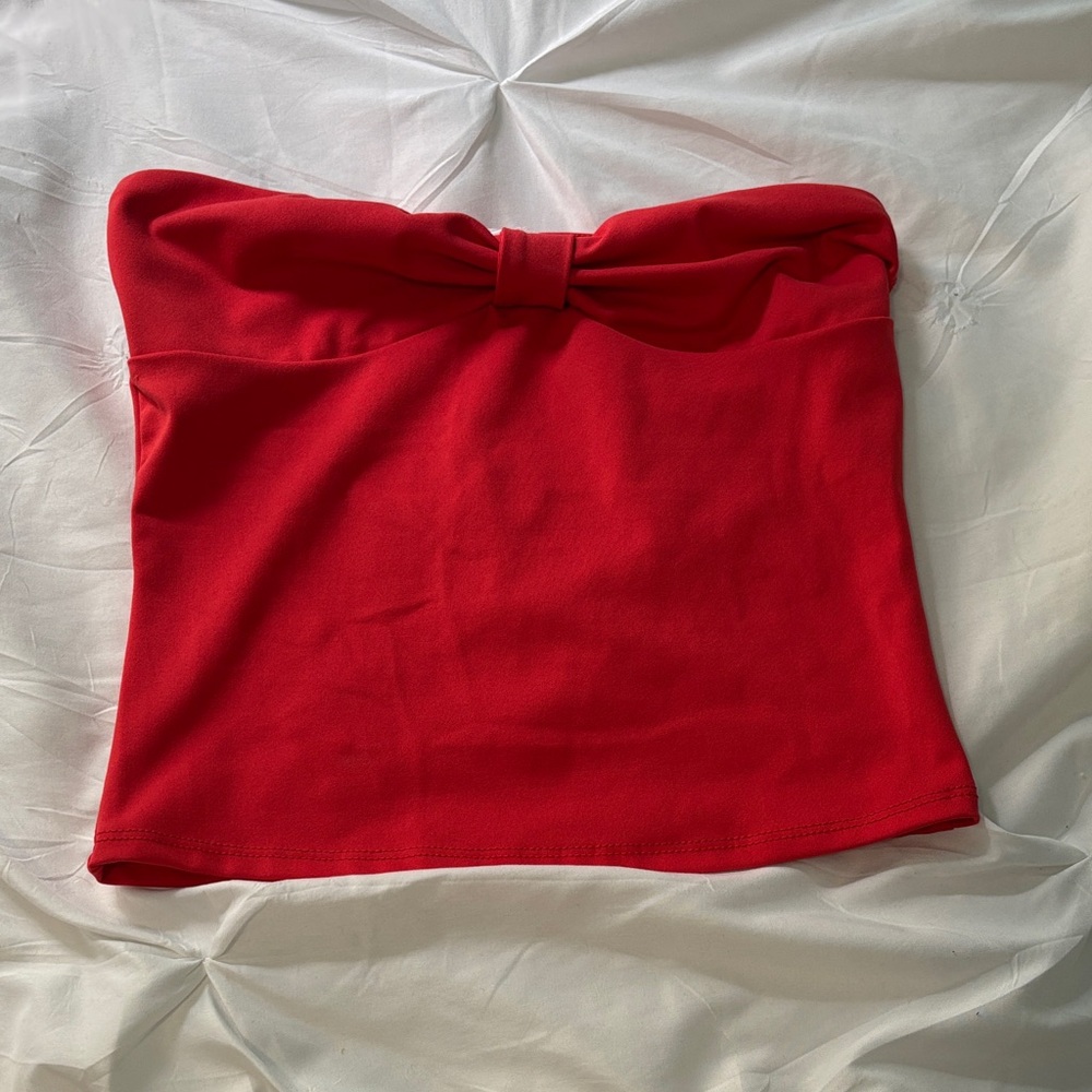 Red Bow Detail Crop Top